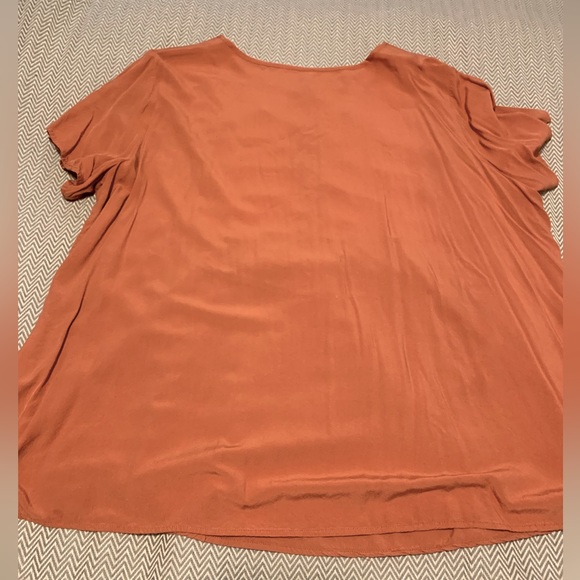 Emery Rose embroidered babydoll top. Short sleeves. Rust with ivory flowers. 4x. - Picture 3 of 5